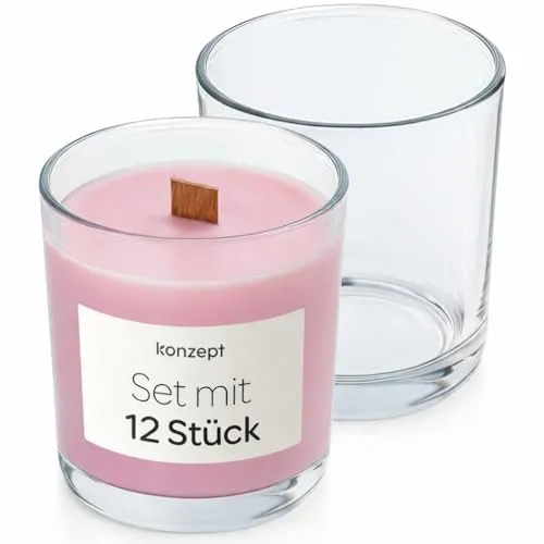KONZEPT Kerzengläser 180 ml, 8×7 cm – 12er Set kleine Gläser für Kerzen, Teelichthalter Glas, ideal für Teelichter, Dekoration & DIY-Kerzen
