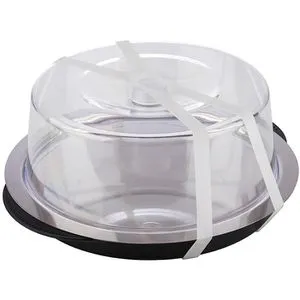 APS Servierplatte 09094 Thermo Tablett, Ø 35 cm - Tortenständer aus Edelstahl mit Frischhaltehaube und Kühlakkus, ideal zum stilvollen Präsentieren von Speisen und kühlbar für längere Frische.