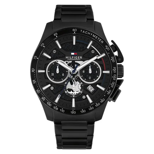 Tommy Hilfiger Chronograph Quarz Uhr 1792262 mit schwarzem Edelstahlarmband - Sportliche Herrenuhr mit präzisem Chronographenwerk. Das robuste Edelstahlgehäuse und das schwarze Armband sorgen für einen modernen Look. Ideal für jeden Anlass und Alltagstauglichkeit.