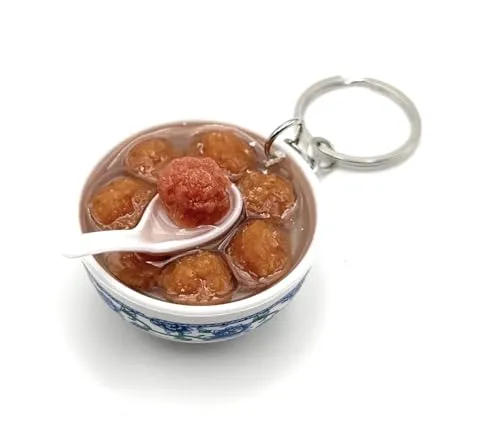 H-Customs Schüssel Klösse Essen Nahrung Suppe Mahlzeit Schlüsselanhänger Anhänger aus Metall Silber