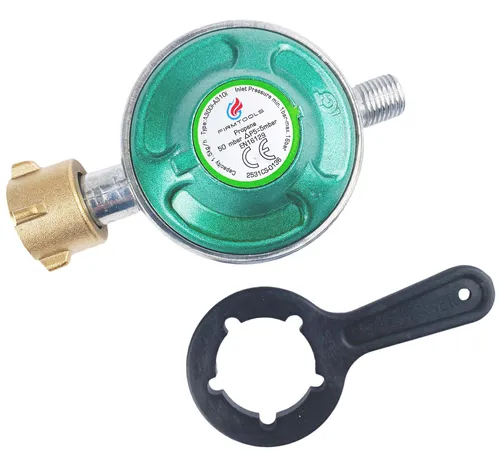 Druckregler/ Gasregler/ Campingregler 50 mbar Propan/Butanregler mit Schlüssel