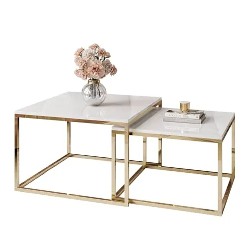 Lookway Couchtisch YOSHI 2in1 mit Goldenem Chromgestell