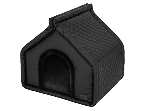 Faltbare Hundehütte und Katzenhütte R1-42 cm – Schwarz - Praktische und platzsparende faltbare Hütte für Hunde und Katzen. Mit abnehmbarem Kissen und rutschfester Unterseite – ideal für gemütliche Stunden und einfach zu reinigen.