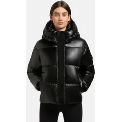 khujo Damen Winterjacke Devina Shiny-YM Black, glänzende Steppjacke mit abnehmbarer Kapuze - Funktionsjacken: Modische und warme Steppjacke mit wasserabweisendem Material, ideal für kalte Tage und vielseitige Outdoor-Aktivitäten.