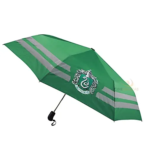 Cinereplicas Harry Potter Slytherin Regenschirm - Stockschirm im Slytherin-Design, leicht und kompakt für unterwegs, mit automatischem Öffnungsmechanismus und wasserdichter Schutztasche.