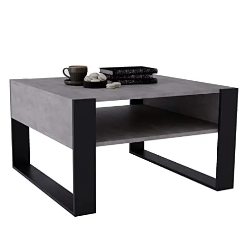 MRBLS_HOME MRBLS Couchtisch – modernes rustikales Design – Wohnzimmer-Tisch Beistelltisch Kaffeetisch Sofatisch Teetisch aus Holz (Beton - Schwarz Matt) - 68 x 45 x 71,5cm (B/H/T)