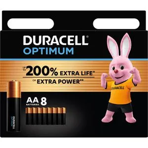 Duracell Optimum Mignon AA-Batterien - 8er Pack, bis zu 200 % längere Lebensdauer und 100 % wiederverwertbare Verpackung für maximale Nachhaltigkeit