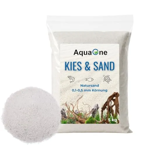 AquaOne Aquarium Kies Sand 5 kg I Bodengrund hell schwarz bunt fein mittel grob I Aquariumkies Premium Qualität I Quarzsand Aquariumkies Deko Aquascaping Körnung (hell 0,1-0,5mm)