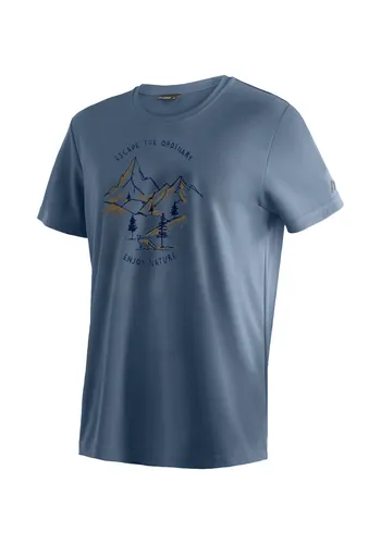 Maier Sports Dieter Print Funktionsshirt Gr L blau - T-Shirt für Wandern und Reisen, mit dezentem Frontprint und Stretchmaterial für optimale Bewegungsfreiheit. Ideal für aktive Outdoor-Enthusiasten!