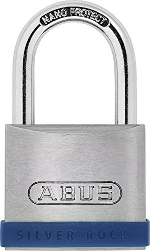 ABUS Vorhängeschloss Silver Rock 5/45 aus massivem Zink - mit Silikon Schutzrahmen - Kellerschloss u. v. m - ABUS-Sicherheitslevel 6 - Blau/Silber