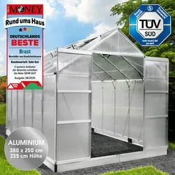BRAST® Gewächshaus Aluminium mit Fundament - 380x250x235cm - Alu-Gewächshaus 380x250x235cm, korrosionsbeständig und wetterfest mit UV-Schutz, ideal für Gartenliebhaber, die ihre Pflanzen optimal schützen möchten.