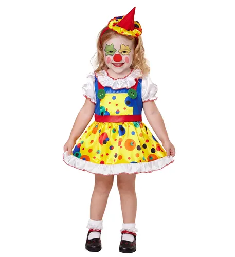 W WIDMANN MILANO Party Fashion - Kinderkostüm Clown, farbenfrohes Kleid mit Minihut für Karneval und Mottopartys, Größe 104 cm