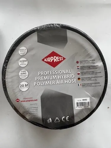 Airpress Druckluftschlauch 20 Meter Typ 40492 - Druckluftgeräte, 20 Meter langer Premium Hybrid Polymer Schlauch, öl- und abriebresistent, ideal für Werkstatt und Garage, mit Euro-Schnellkupplungen für schnellen Anschluss.
