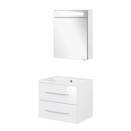 Fackelmann B. Clever Badmöbel Set 3-teilig, 60 cm, Weiß - Badmöbelset für Erwachsene mit 2 Schubladen und Soft-Close-Funktion. Ideal für modernes Badezimmer, inklusive Spiegelschrank und einfacher Montage.
