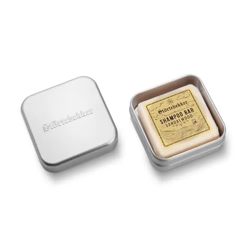 Störtebekker® Premium Festes Shampoo Sandelholz & Seifendosen Set - Pflege-Bar Mit Aluminium Seifendose für Haar, Gesicht & Körper - Handgefertigt in Seifenmanufaktur