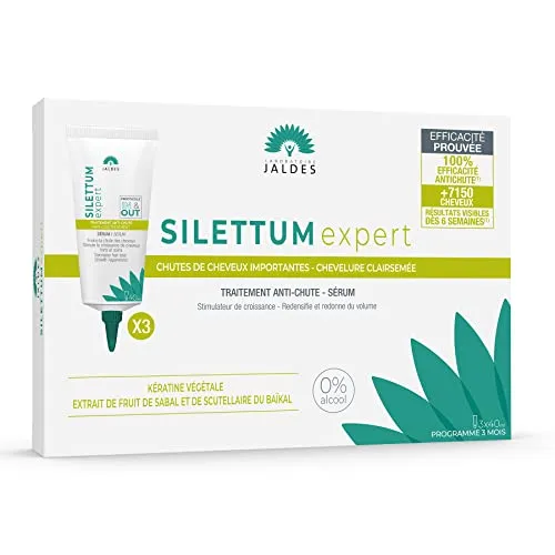 SILETTUM EXPERT Serum Packung mit 3 Tuben à 40 ml | Anti-Haarausfall-Behandlung | Stoppt den Haarausfall und stimuliert das Haarwachstum, verdichtet und verleiht Vitalität | Laboratoire Jaldes