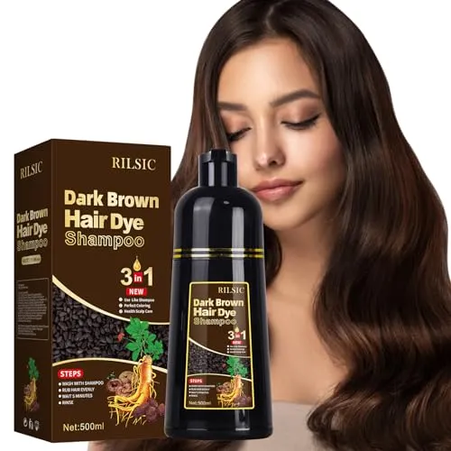 GFEUGS Haarfarbe Dunkelbraun 3-in-1 Haarfärbeshampoo, 500ML