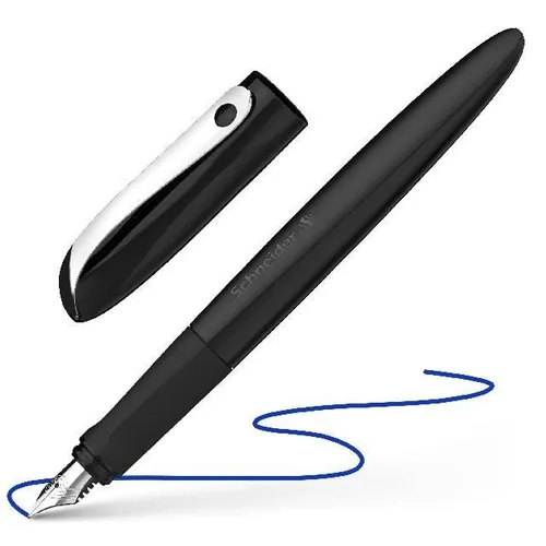 Schneider Füller Wavy A schwarz - Ergonomischer Schulfüller für Rechts- und Linkshänder, druckstabile Edelstahlfeder für extra weiches Schreiben