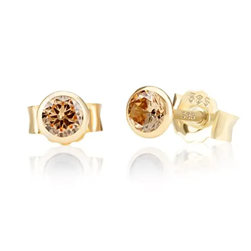 NKlaus 5,0mm 585 Gelb Gold Ohrstecker mit Kristall Zirkonia in beige von NKlaus