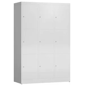 ClassiX Schließfachschrank X-523330 - Stabiler Schließfachschrank mit 9 Fächern, lichtgrau, aus hochwertigem Stahl und mit Zylinderschloss. Ideal für Schulen oder Betriebe, komplett montiert geliefert.
