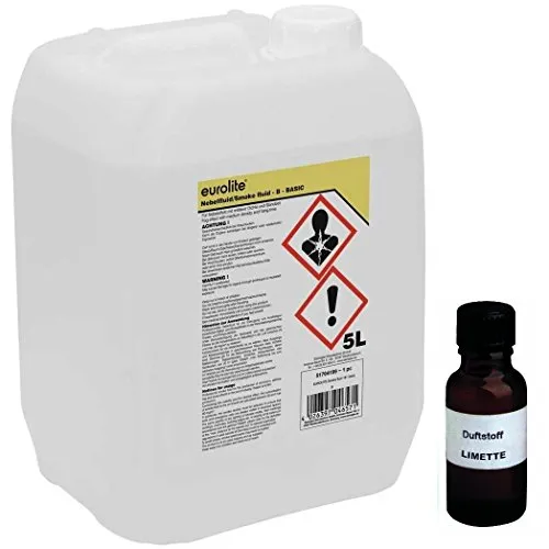 L Eurolite B (Basic) Nebelfluid + 30 ml Duftstoff Limette-Zitrone, Smoke-Fluid, Nebel-Fluid-Flüssigkeit für Nebelmaschine (5 L Fluid -B- + Duft Limette-Zitrone) 5