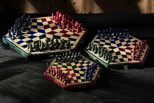 Sunrise Chess & Games Dreier-Schachset Klein, Tricolor, Reiseschach, Holzfiguren, Pädagogisch