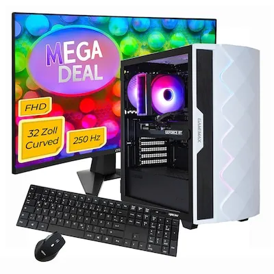 Hyrican GAMEMAX MegaDeal Diamond WT SET2715 - Leistungsstarker Desktop-Computer mit Intel i7 14700F, 16 GB RAM und 1 TB SSD. Inklusive MSI MAG 31C6X Monitor für beeindruckende Bildqualität und flüssiges Gaming-Erlebnis.