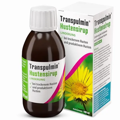 Transpulmin Hustensirup – Natürlich stark bei trockenem und produktivem Husten – Mit 5 Heilpflanzen-Extrakten, Honig und Propolis-Extrakt