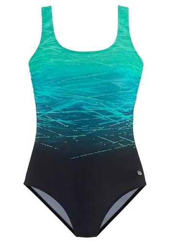 Lascana Damen Badeanzug in trendiger Batik-Optik - Badeanzug für Damen mit stylischer Rückenlösung, wattierten Cups und Unterbrustgummi für optimalen Halt und Komfort.