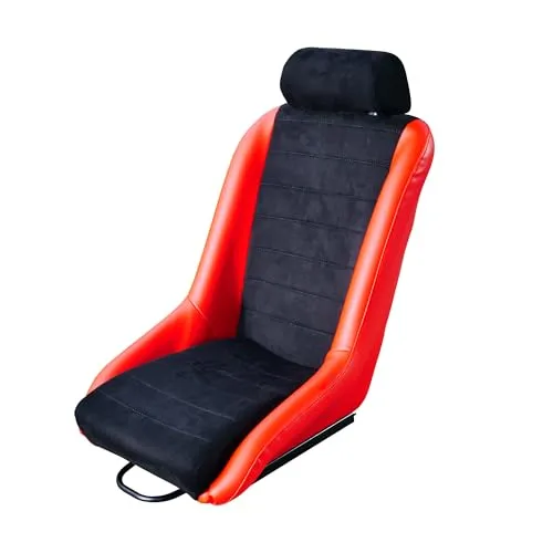 Simoni Racing SRSV/R Vintage-Autositz, klassischer Sportsitz in rotem Kunstleder und schwarzem Samt, Feste Rückenlehne und Kopfstütze