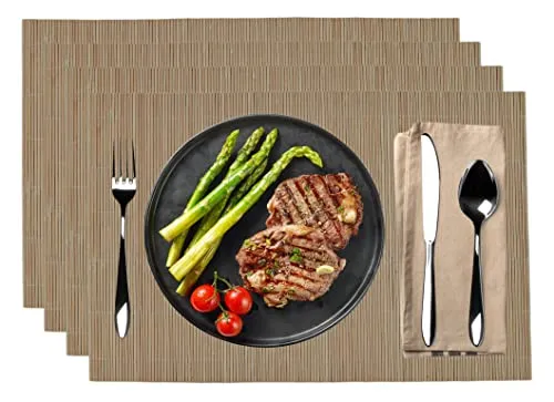 Tischset 8 teilig, Platzdeckchen, Bambus, 30x45cm, 8er Platzset, 8 Tischmatten, Tischset, Platzset, Platzmatten, abwischbar, Natur (Braun)
