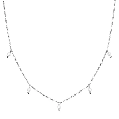 Happiness Boutique Damen Halskette mit Perlen-Anhängern | Wasserfeste Perlen Kette aus Edelstahl in Gold - Rosegold, Silber | Filigrane Perlenkette