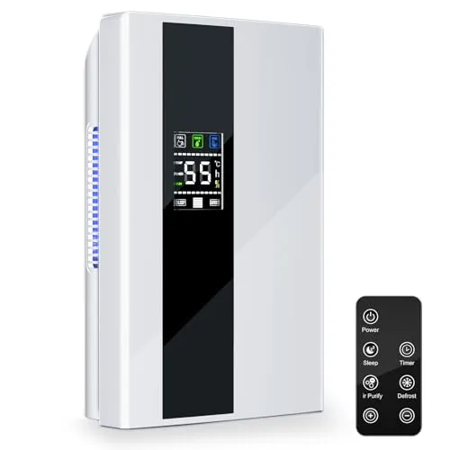 PKBD Luftentfeuchter 2200ML Elektrischer Dehumidifier mit Fernbedienung & LED Display, Ultra-Leise (＜30dB), Auto-Abschaltung, 24H Timer, Sleep Mode für Schlafzimmer, Bad, Keller bis 25㎡