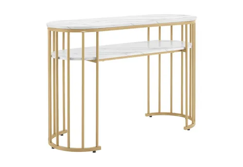 MCombo Schminktisch M 2482 - Marmor-Weiß - Kinderschreibtisch mit 2 offenen Ablagen, ideal für kreative Tätigkeiten und als stilvoller Nageltisch, aus hochwertigem MDF gefertigt.