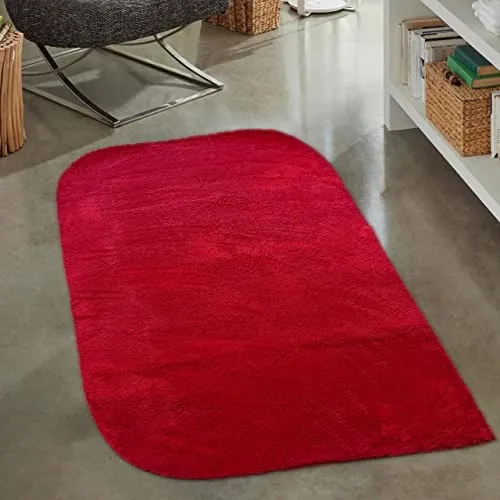 CARPETIA Teppich Abgerundete Ecken Waschbar rutschfest Rot 60x110 cm | Weich, waschbar, rutschfest und allergikerfreundlich, OEKO-TEX geprüft, für Fußbodenheizung, Wohn-, Schlaf- & Esszimmer