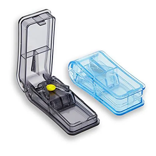 GeekerChip Tablettenteiler,pillenteiler,medikamententeiler,für Große und Kleine Tabletten,Medikamententeiler mit Aufbewahrungsfach,teilt Pillen exakt (Blau+schwarz)