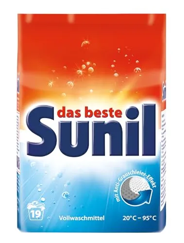 Sunil aktiv Pulver - Vollwaschmittel - für 19 Wäschen - Flecklösekraft, hautverträglich, mikroplastikfrei, vegan - 1,2 kg