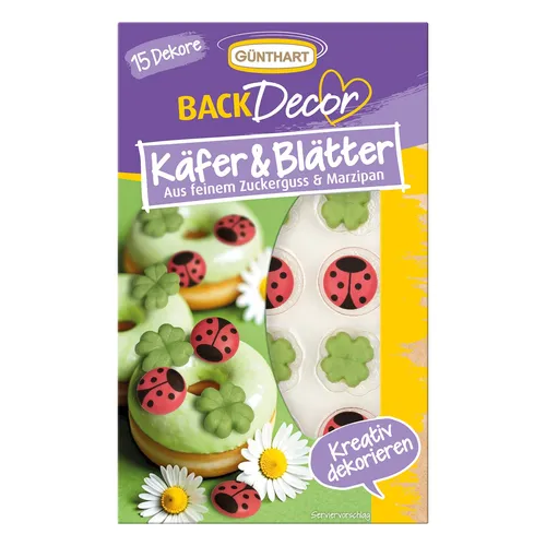 BackDecor 15 Stück Zuckerdekore Käfer und Blätter