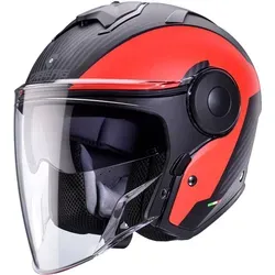 Caberg Soho Jethelm Milano matt-schwarz/rot XXL - Motorradhelm mit kratzfestem Visier, integrierter Sonnenblende und hervorragendem Tragekomfort für Stadtfahrten und längere Touren. Ideal für Brillenträger mit ergonomisch geformten Wangenpolstern.