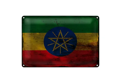 Roomando Metallschild Flagge Äthiopien 18x12cm Flag Ethiopia Rost