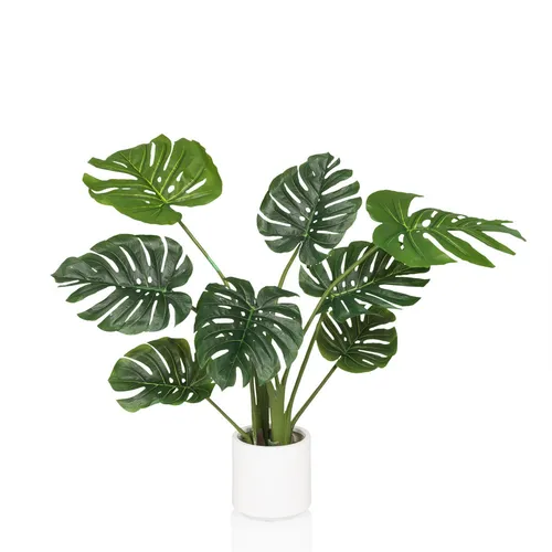 hjh OFFICE Kunstpflanze Monstera 90cm - Künstliche Pflanze im weißen Topf, ideal für Allergiker, pflegeleicht und vielseitig einsetzbar in Wohnräumen, Büros und Gastronomie.