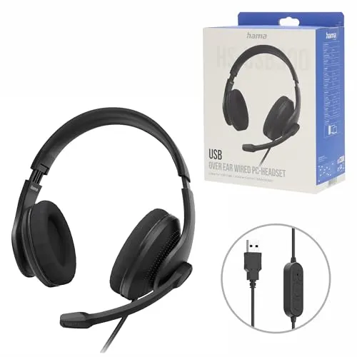 Over Ear Kopfhörer Kabelgebunden HS-USB300 V2 (Schwarz) - Kopfhörer für PC und Office, Stereo-Sound und komfortable Passform für langen Tragekomfort.