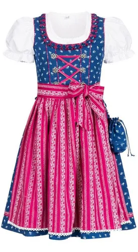 Nübler Kinderdirndl 3-TLG. Demi - Traditionelles Mädchen Dirndl Set - Dirndl & Dirndl-Sets für Mädchen, hochwertiges Set mit Bluse und pinker Schürze, ideal für besondere Anlässe und den Alltag, im original bayerischen Trachten Look.