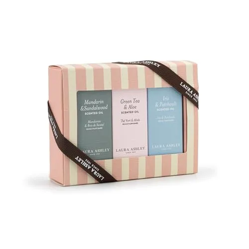 Laura Ashley Duftöl Geschenkset (3x 10ml) | Premium Raumduft-Trio: Mandarin & Sandalwood, Green Tea & Aloe, Iris & Patchouli | Für Duftlampen & Diffuser