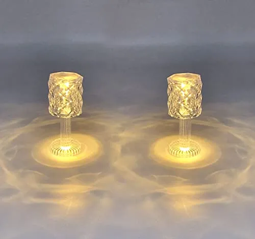 Spetebo LED Mini Tischleuchte warm weiß in Kristall Optik - gerade / 12 cm - Kleine moderne Deko Tisch Lampe Batterie betrieben - Dekoleuchte Stimmungslicht Diamant Look kabellos