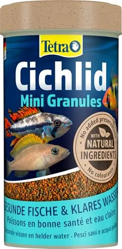 Tetra Mini Cichlid Granules - Hauptfutter Mix mit 2 verschiedenen Mini-Granulaten für kleine Cichliden, 250 ml Dose