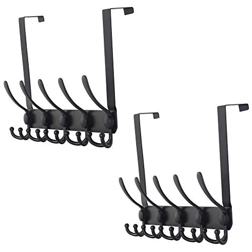 Dseap Türgarderobe zum Einhängen, Edelstahl Türhaken Innenseite, Türhakenleiste, Kleiderhaken Tür, Türaufhänger, für Kleidung Hut Handtuch Mantel, mit 5 Dreifachhaken, Schwarz, 2er Set