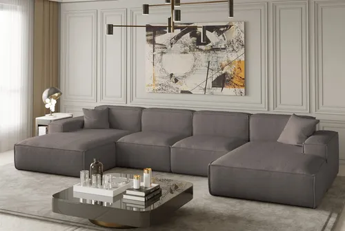 Wohnlandschaft U-Form CELES in Stoff Scala Taupe von Fun Möbel