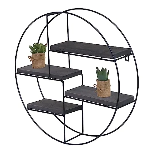 Mendler Wandregal HWC-K76 - Industrial Hängeregal mit 4 Regalböden - Schweberegale im modernen Industrial-Look, gefertigt aus robustem Paulowniaholz und stabilem Eisen, bieten stilvollen Stauraum und einfache Wandmontage.