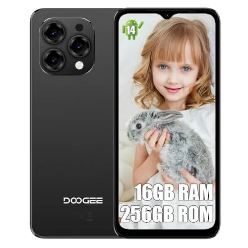 DOOGEE N55 PRO Unlocked Smartphone Ohne Vertrag 2024, 16GB + 256GB 1T-Erweiterung, Android 14, 13MP Kamera + 8MP, 6.56 Zoll, 5150mAh Akku, NFC Simlockfreie Handys 4G Phones Face ID Schwarz